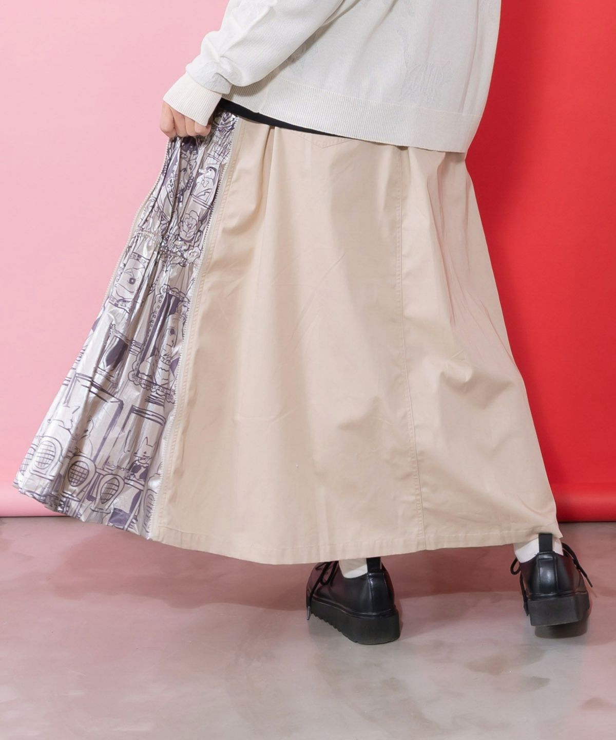 無地×動物たちの肖像柄 4wayツイルスカート-6