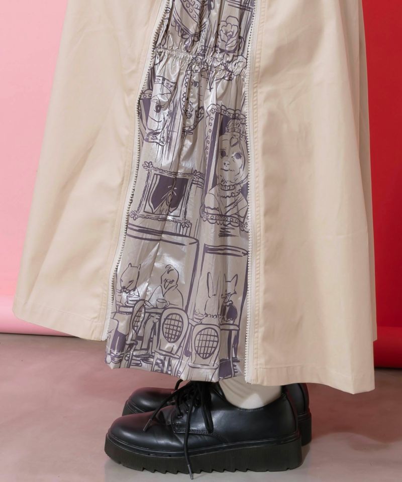 無地×動物たちの肖像柄 4wayツイルスカート-7