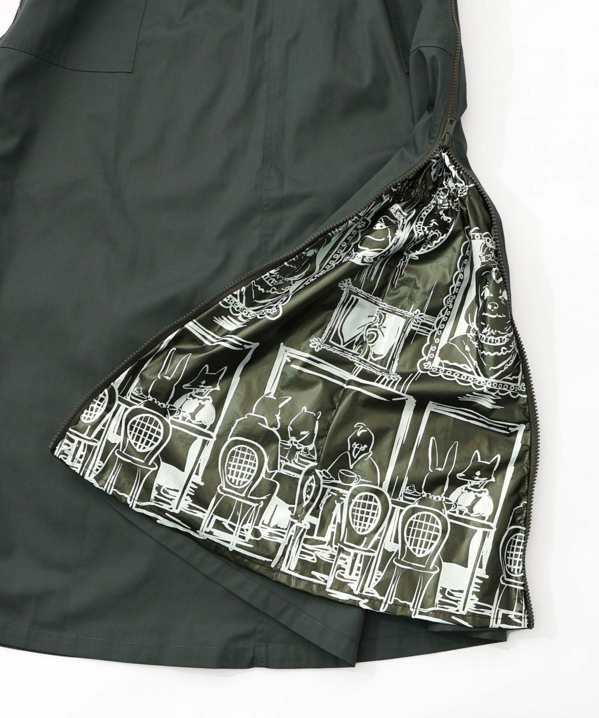 無地×動物たちの肖像柄 4wayツイルスカート-20