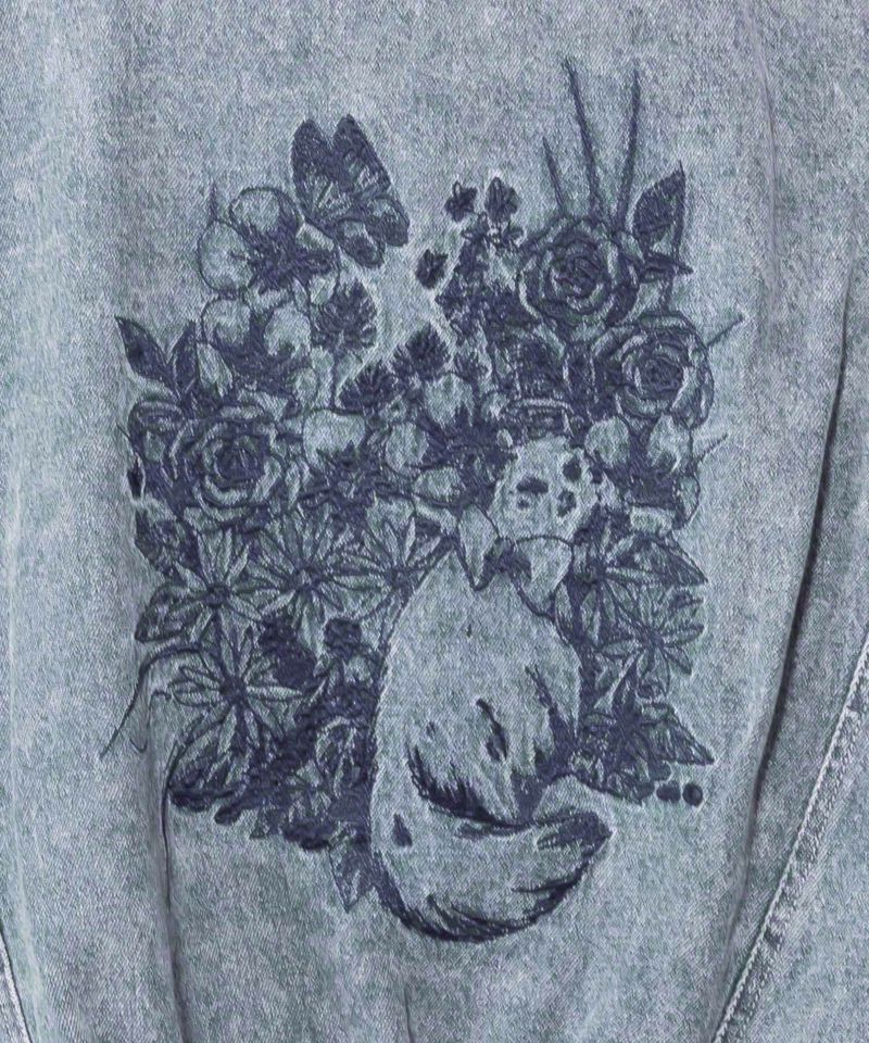 ヴィンテージ風ネコ刺繍デニムジャケット-8