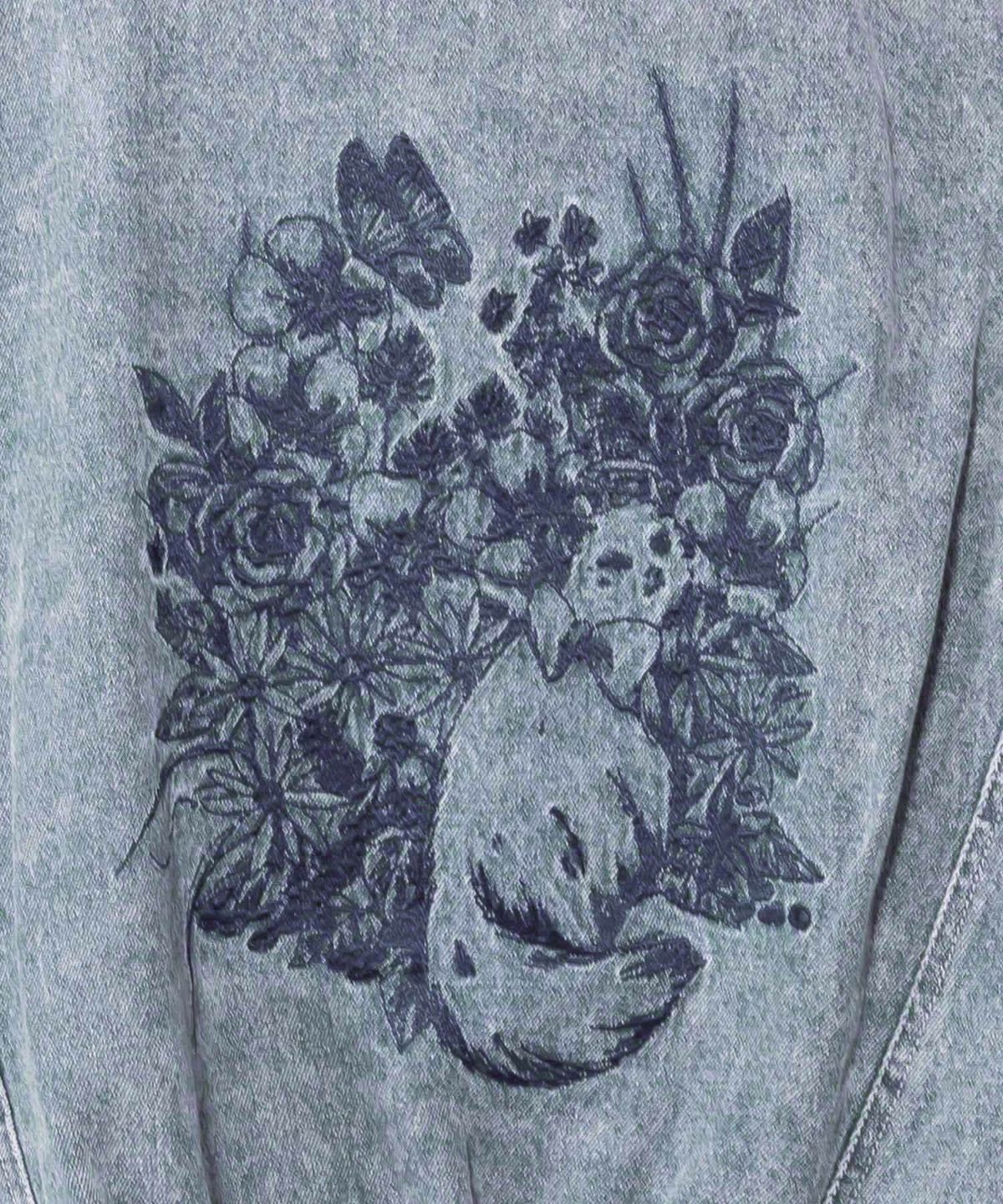 ヴィンテージ風ネコ刺繍デニムジャケット-8