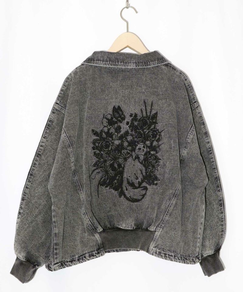ヴィンテージ風ネコ刺繍デニムジャケット-10