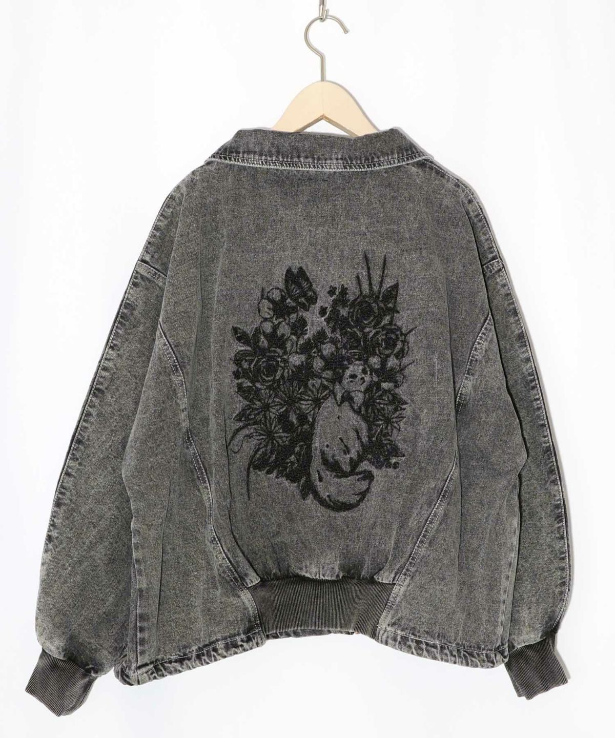 ヴィンテージ風ネコ刺繍デニムジャケット-10