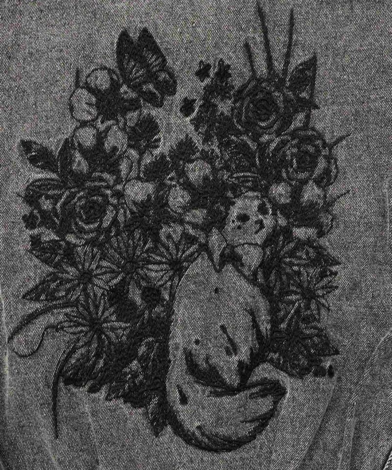 ヴィンテージ風ネコ刺繍デニムジャケット-11