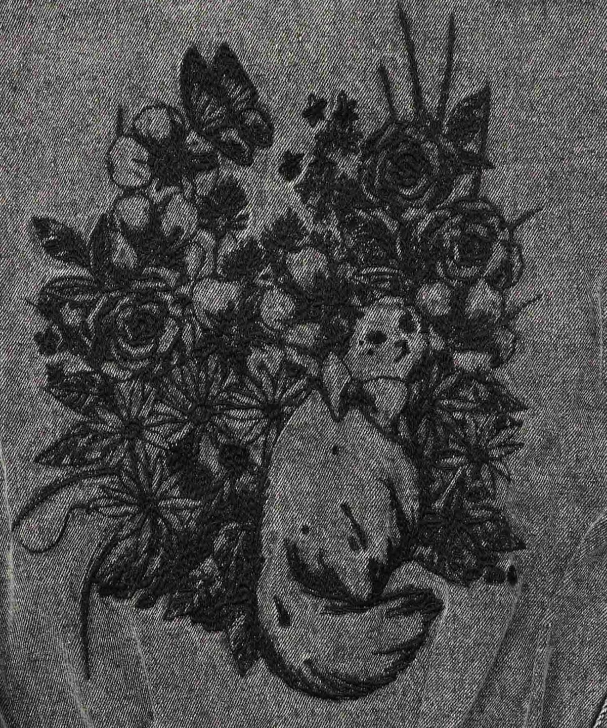 ヴィンテージ風ネコ刺繍デニムジャケット-11