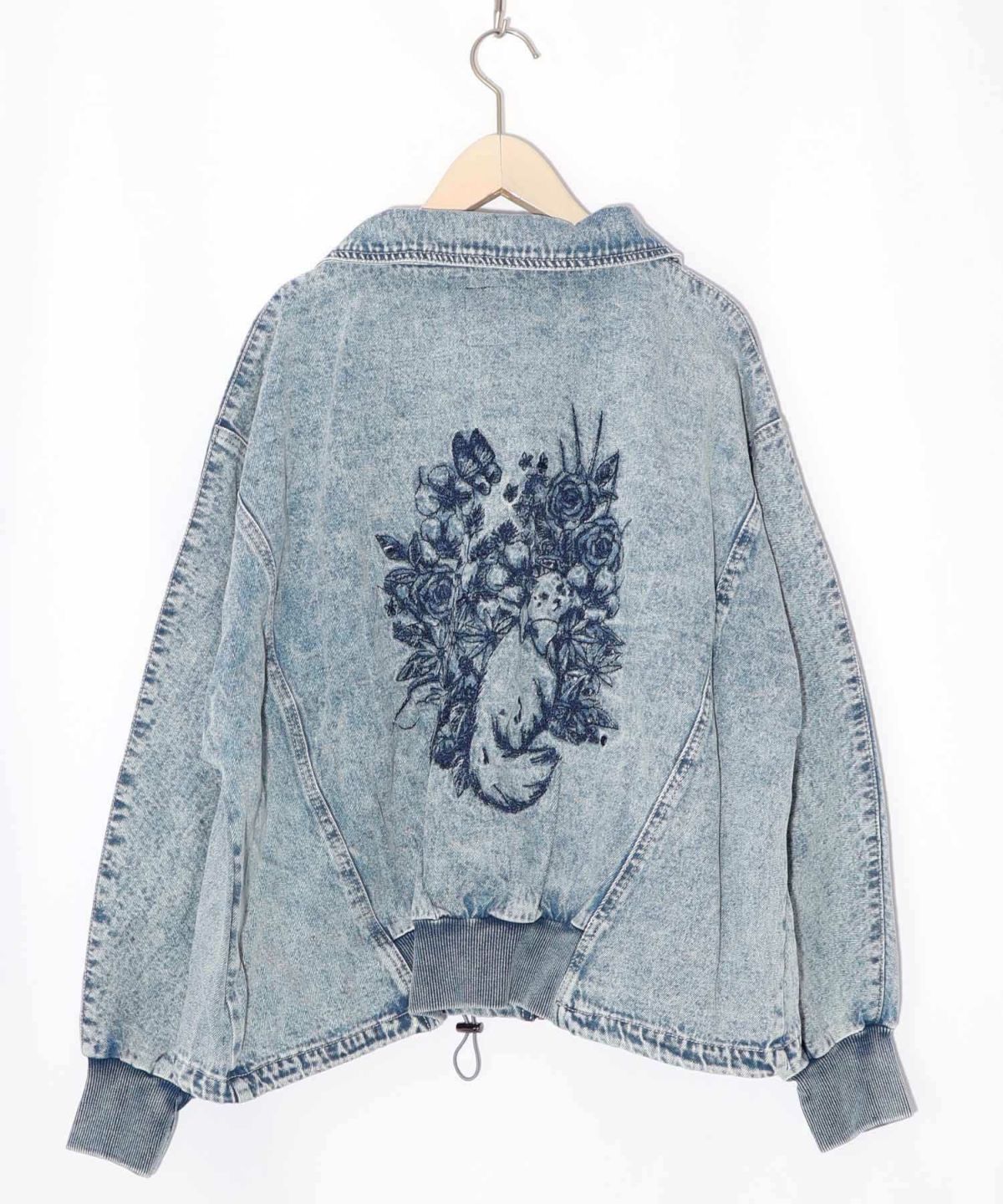 ヴィンテージ風ネコ刺繍デニムジャケット-13