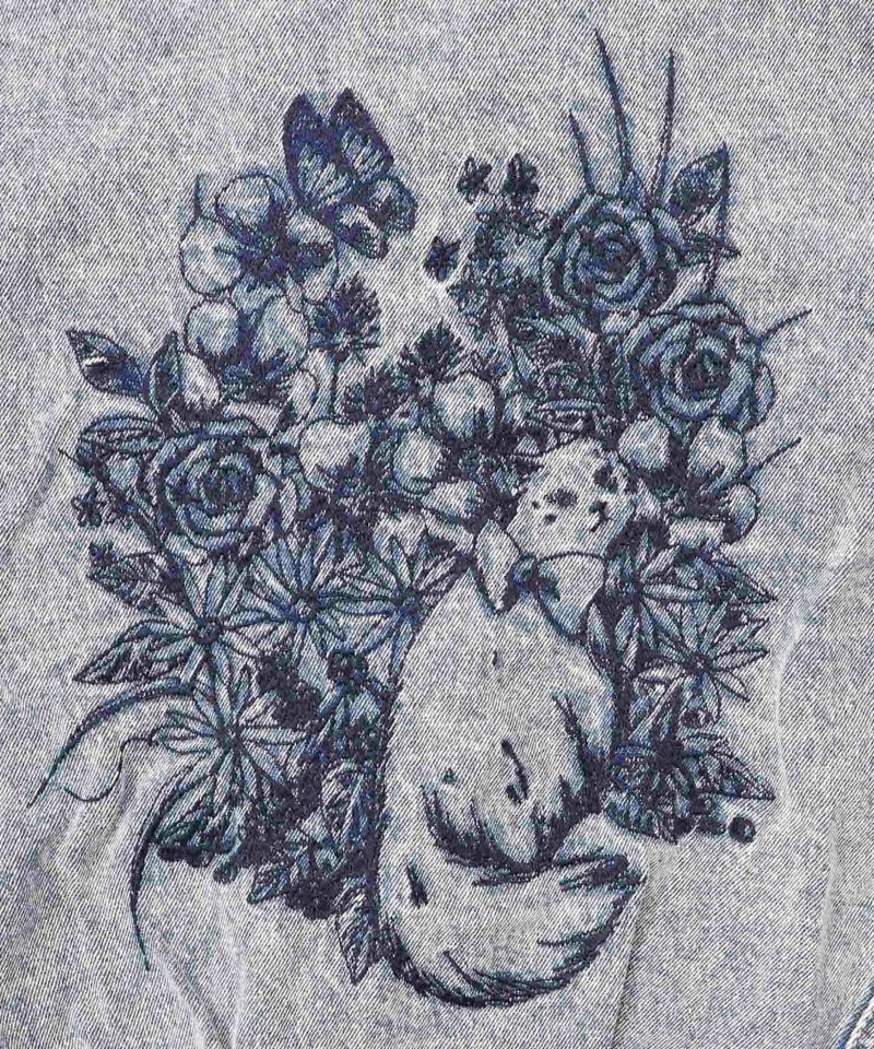 ヴィンテージ風ネコ刺繍デニムジャケット-14