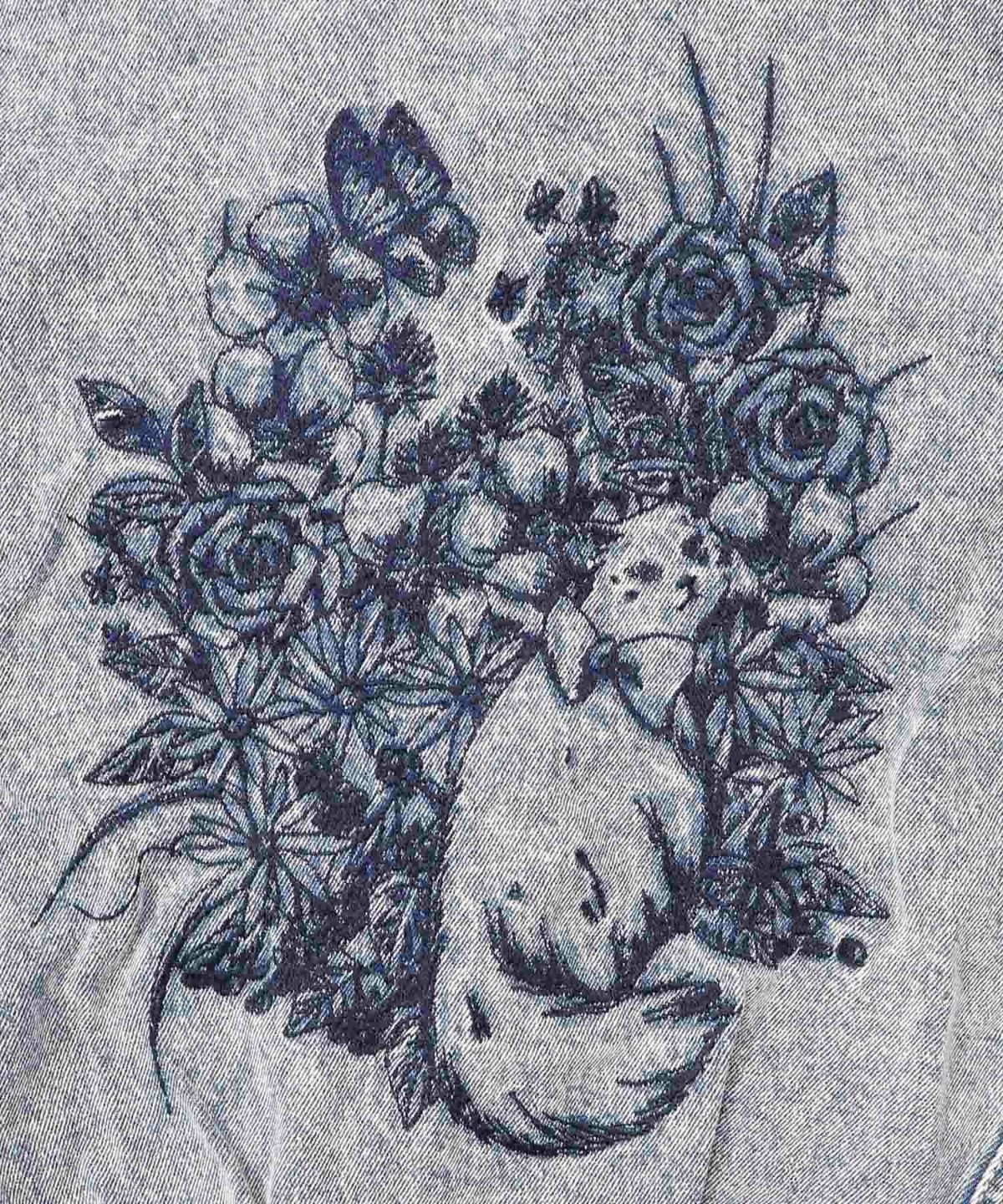 ヴィンテージ風ネコ刺繍デニムジャケット-14