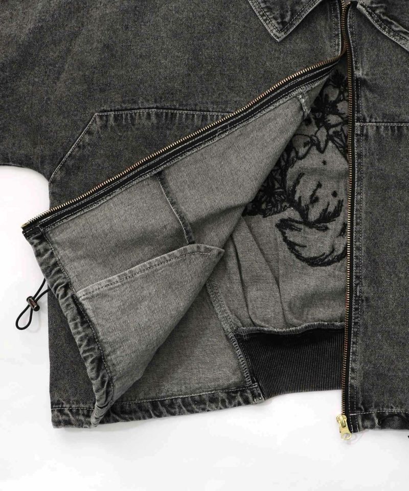 ヴィンテージ風ネコ刺繍デニムジャケット-19