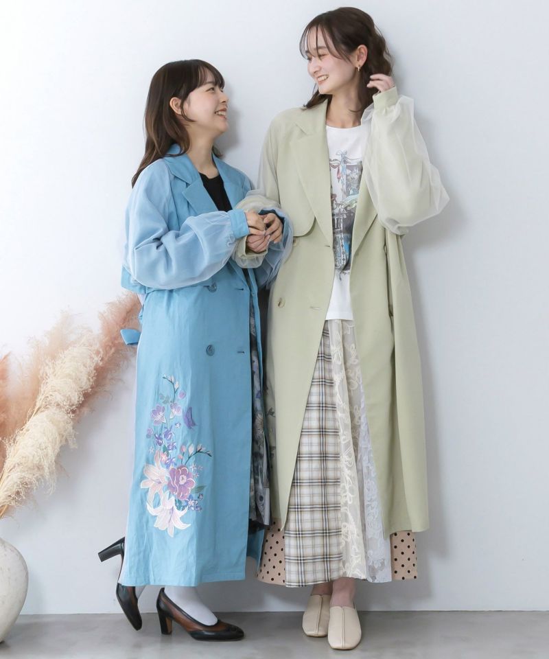 チュール重ね花刺繍ロングコート-1