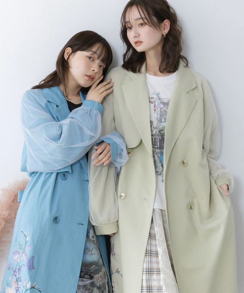 チュール重ね花刺繍ロングコート-2