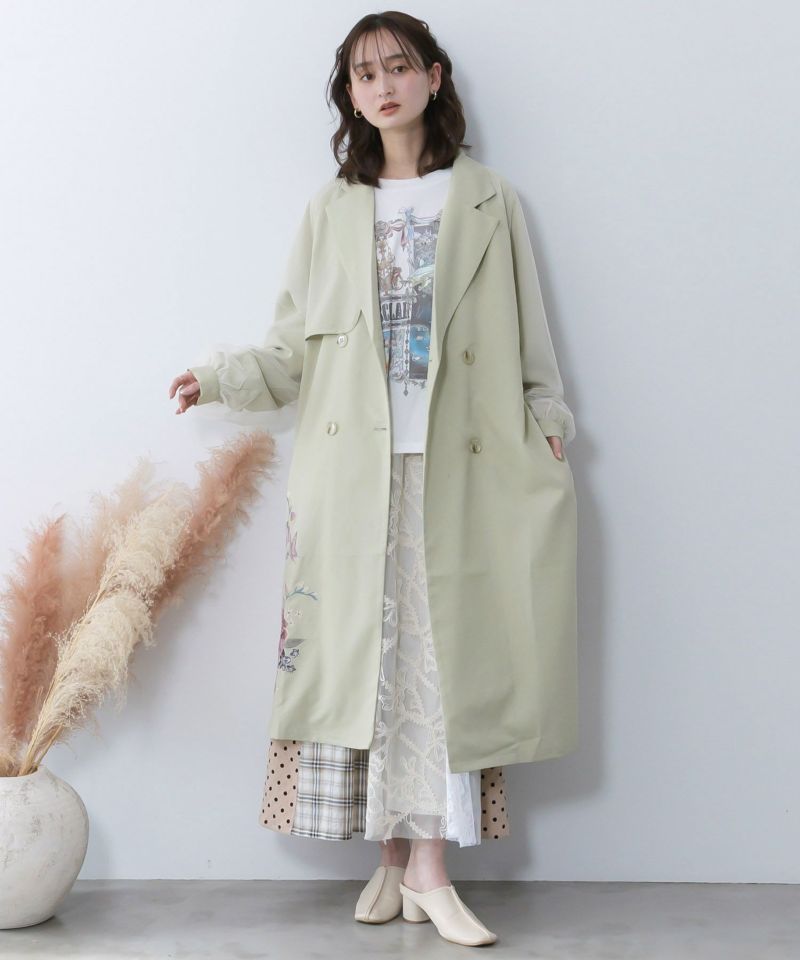 チュール重ね花刺繍ロングコート-3
