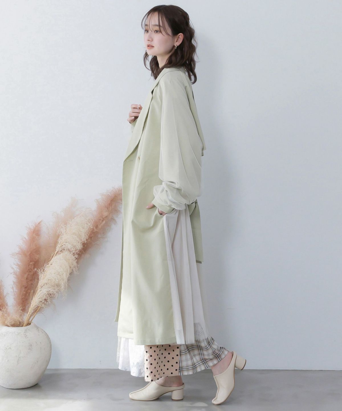 チュール重ね花刺繍ロングコート-5