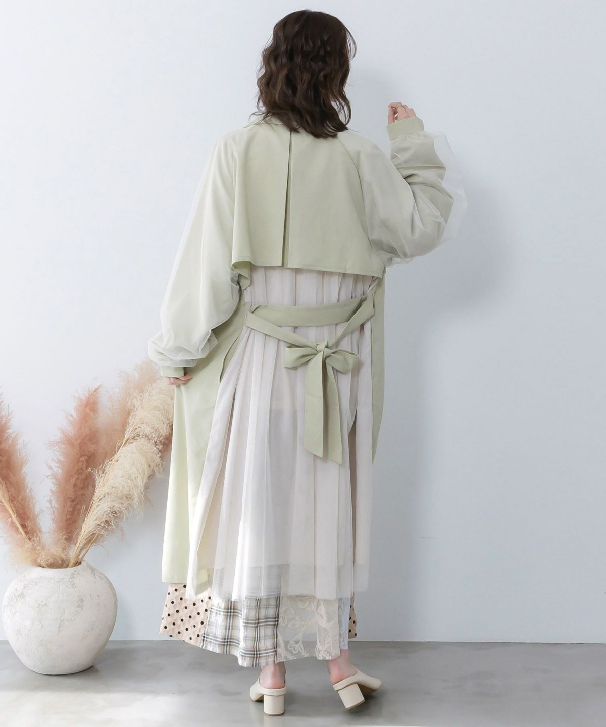 チュール重ね花刺繍ロングコート-6