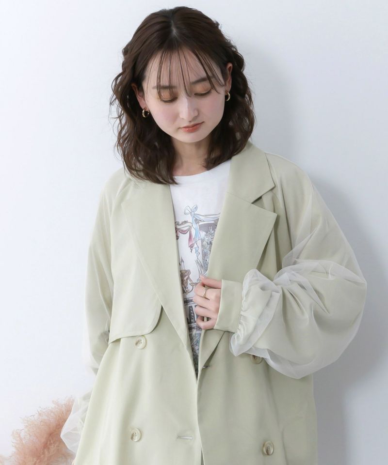 チュール重ね花刺繍ロングコート-8