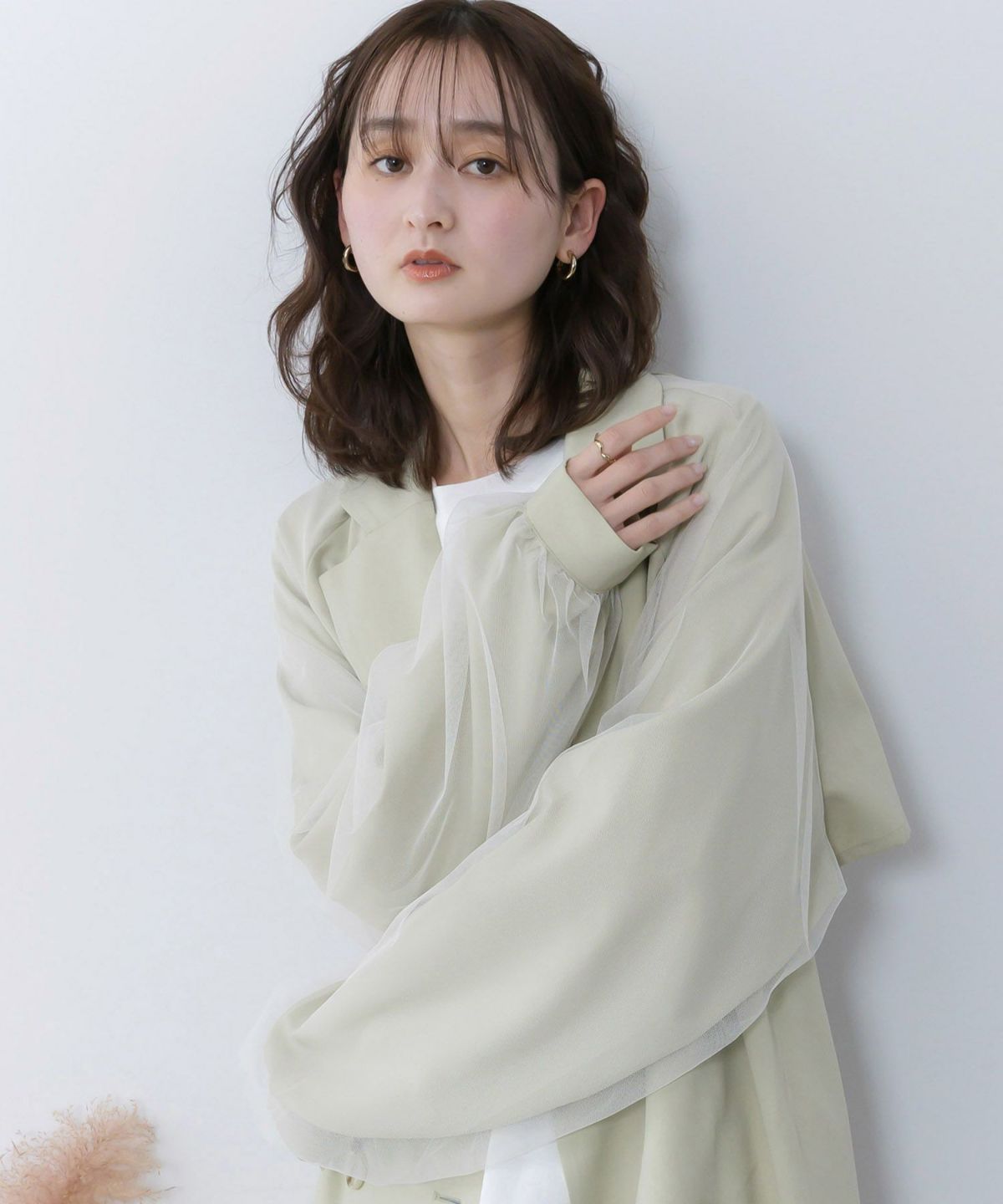 チュール重ね花刺繍ロングコート-9