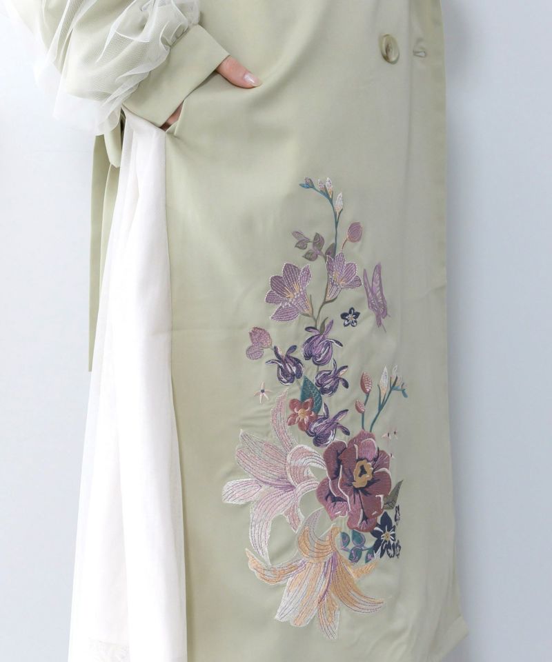 チュール重ね花刺繍ロングコート-10