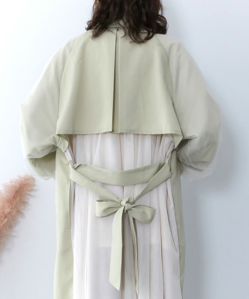 チュール重ね花刺繍ロングコート-11