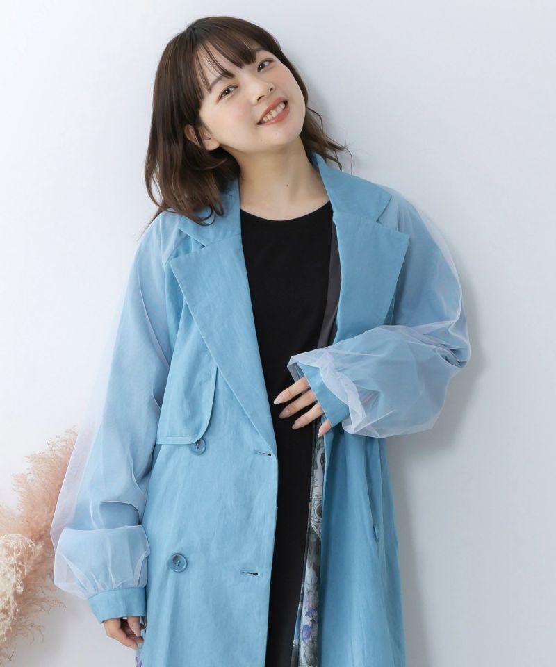 チュール重ね花刺繍ロングコート-13