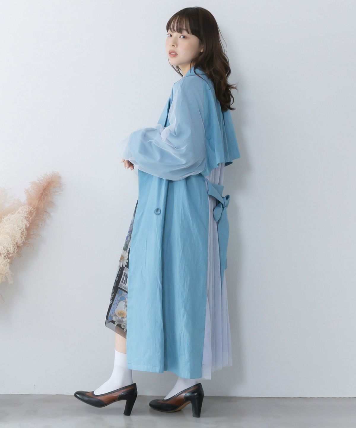 チュール重ね花刺繍ロングコート-14