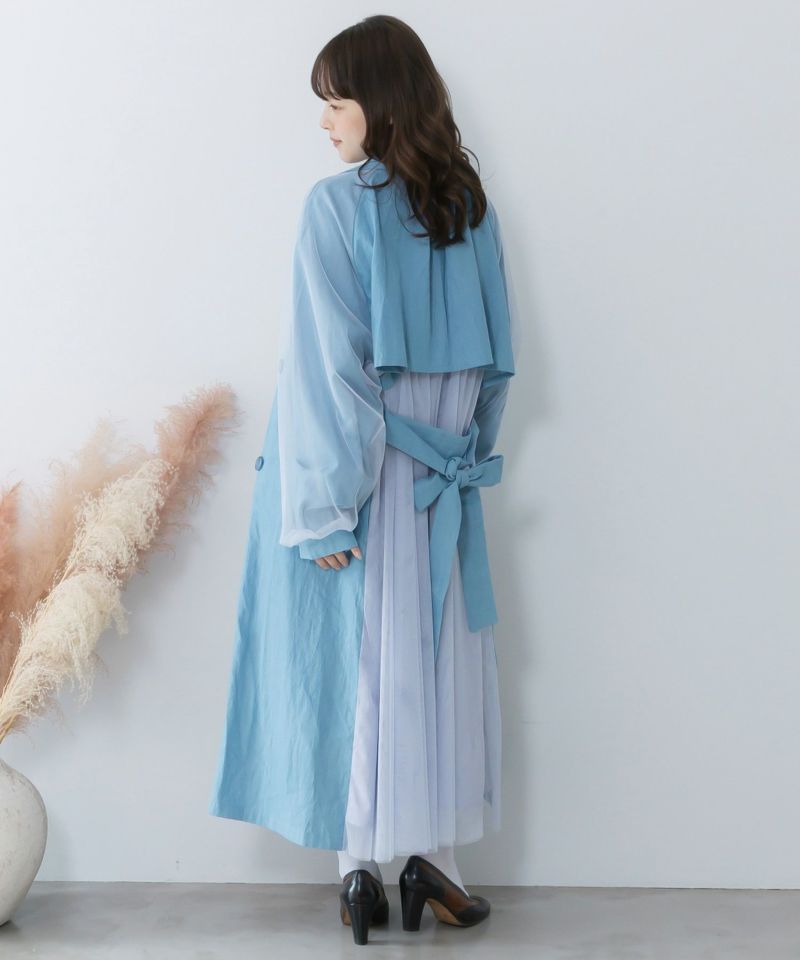 チュール重ね花刺繍ロングコート-15