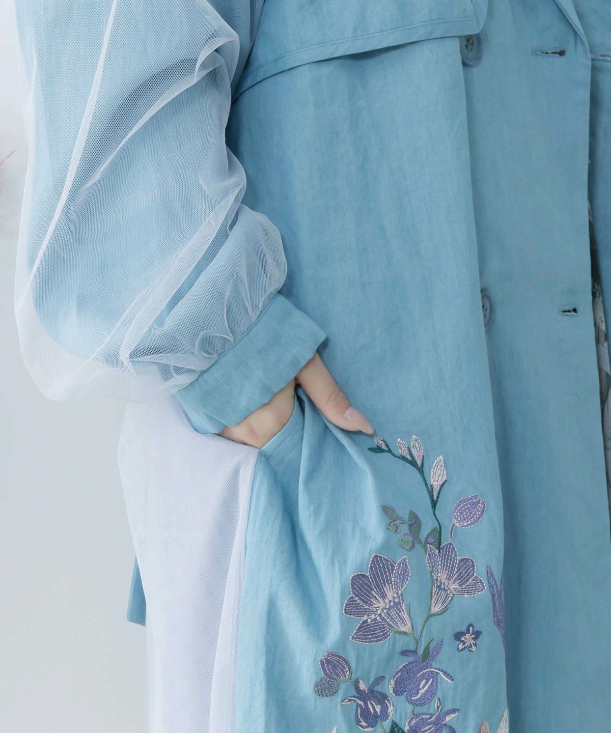 チュール重ね花刺繍ロングコート-18