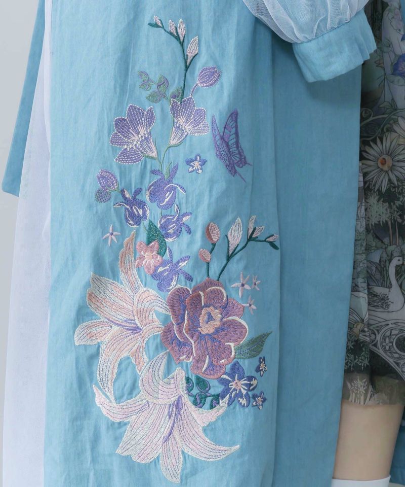 チュール重ね花刺繍ロングコート-19