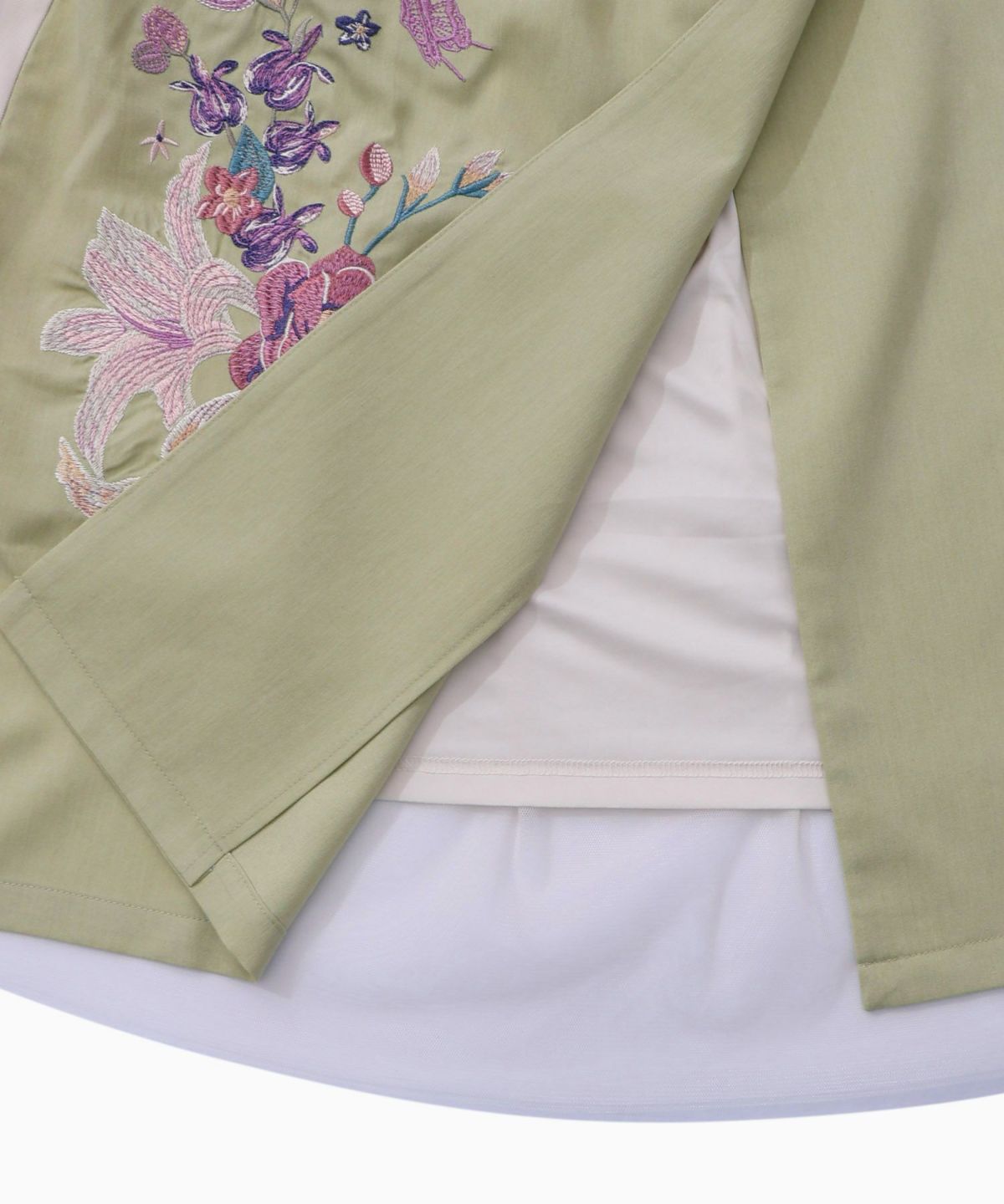 チュール重ね花刺繍ロングコート-32