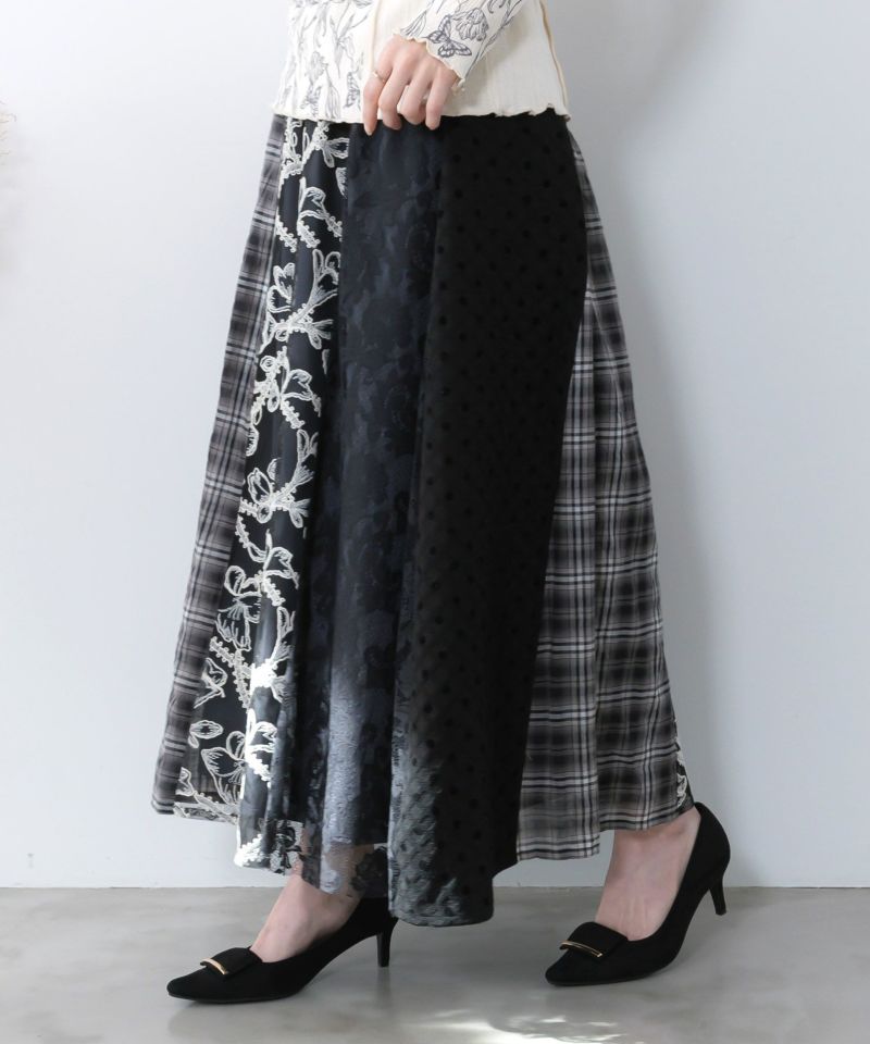 ドット×チェック×チュール×レース切替スカート-4