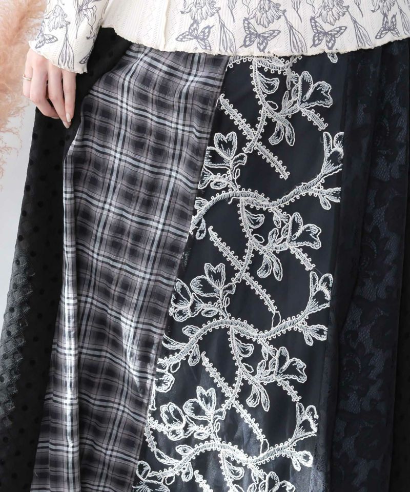 ドット×チェック×チュール×レース切替スカート-7