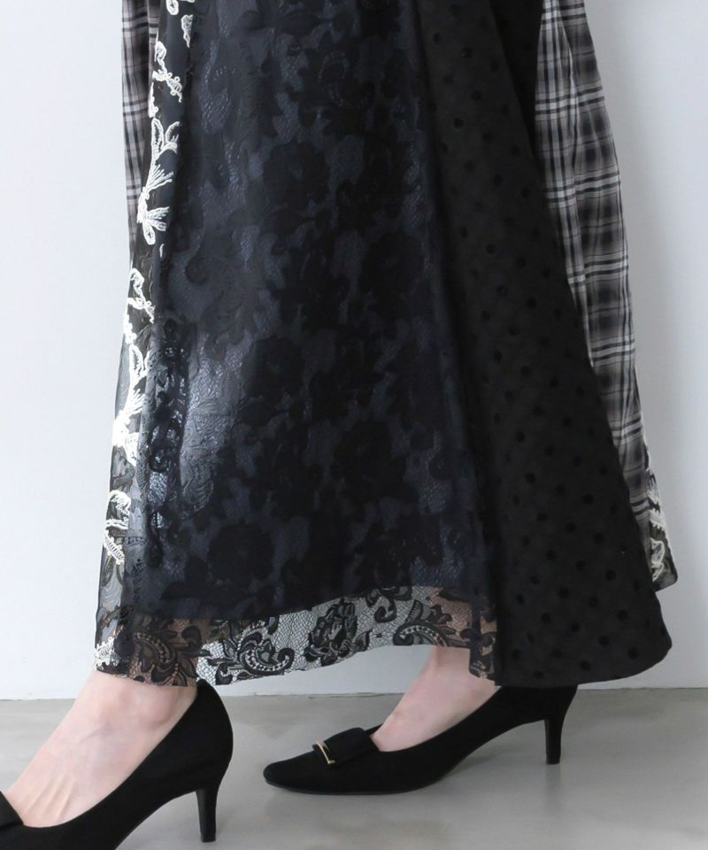 ドット×チェック×チュール×レース切替スカート-8