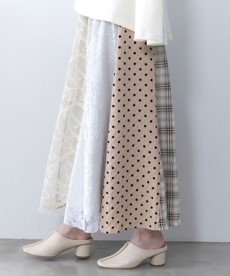 ドット×チェック×チュール×レース切替スカート-12