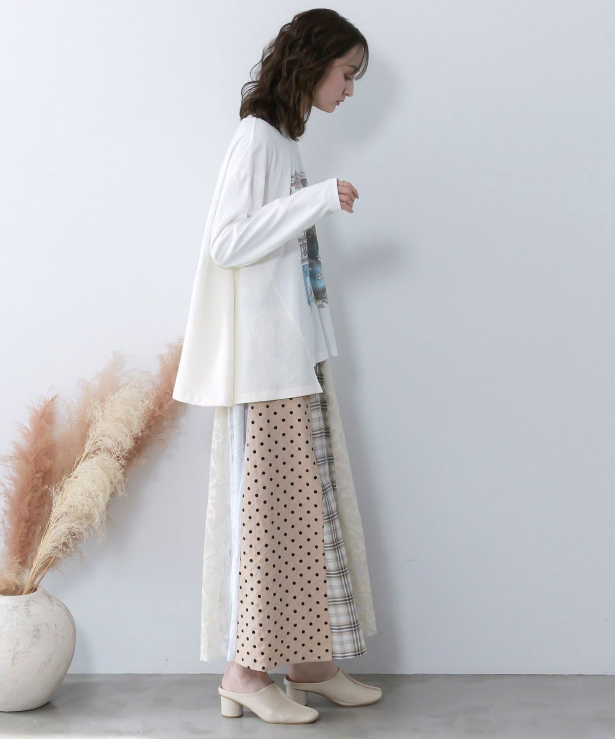 ドット×チェック×チュール×レース切替スカート-14