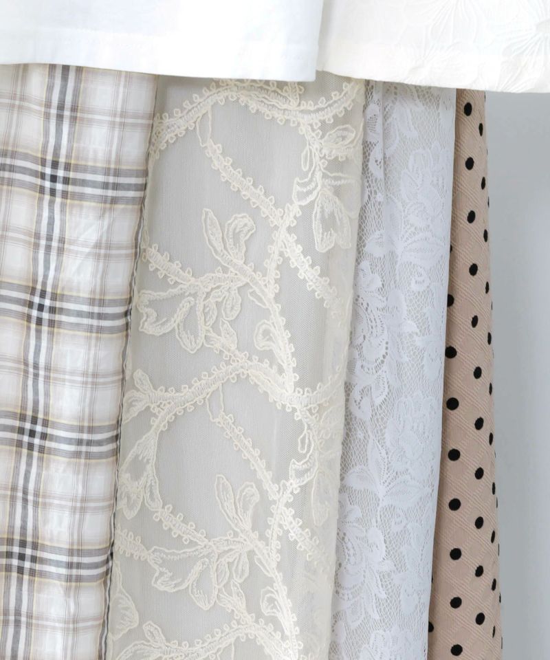 ドット×チェック×チュール×レース切替スカート-15