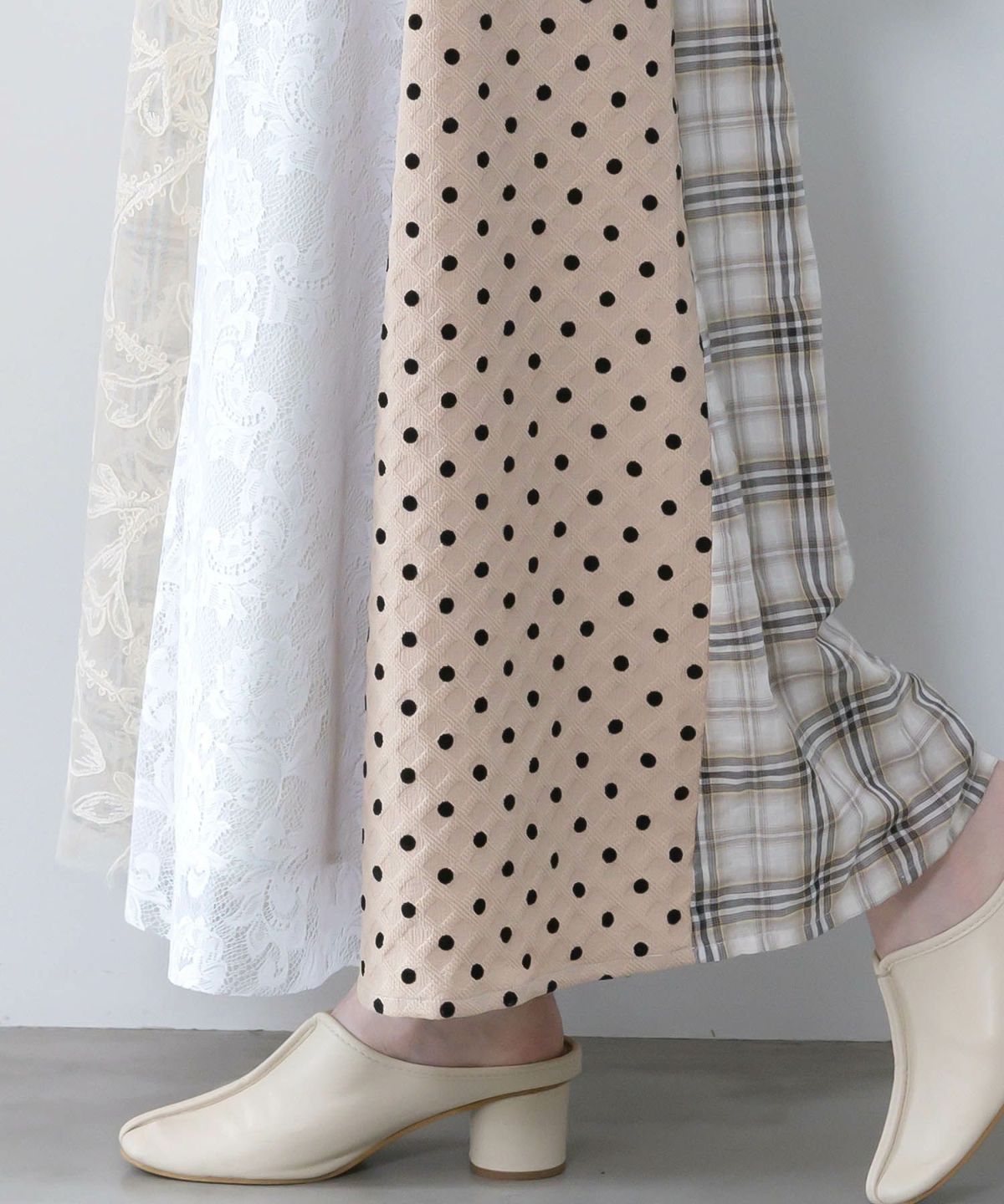 ドット×チェック×チュール×レース切替スカート-16