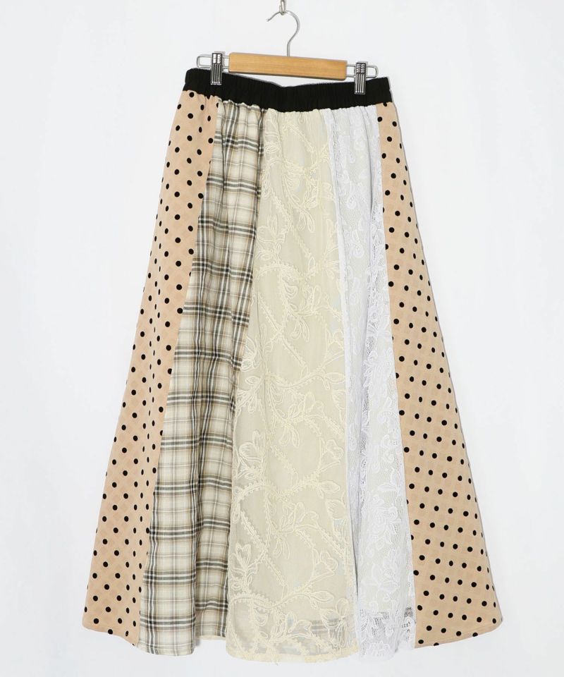 ドット×チェック×チュール×レース切替スカート-17