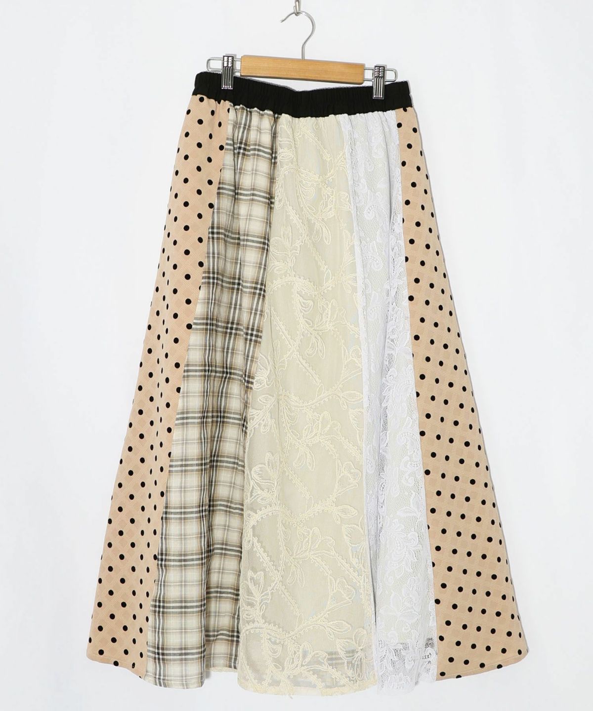 ドット×チェック×チュール×レース切替スカート-17