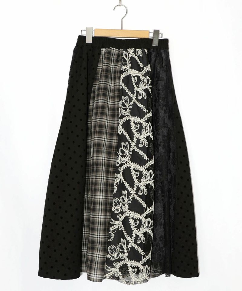 ドット×チェック×チュール×レース切替スカート-19