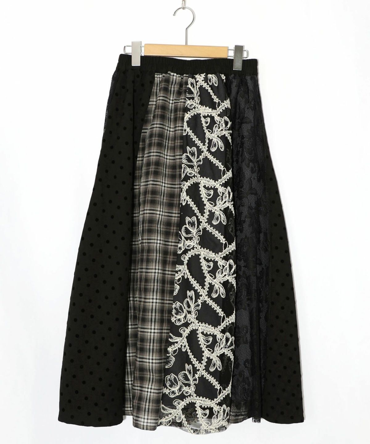 ドット×チェック×チュール×レース切替スカート-19