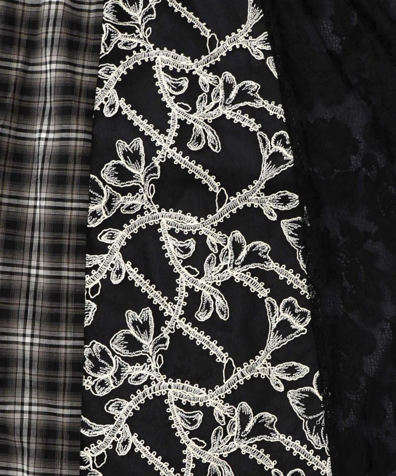 ドット×チェック×チュール×レース切替スカート-20