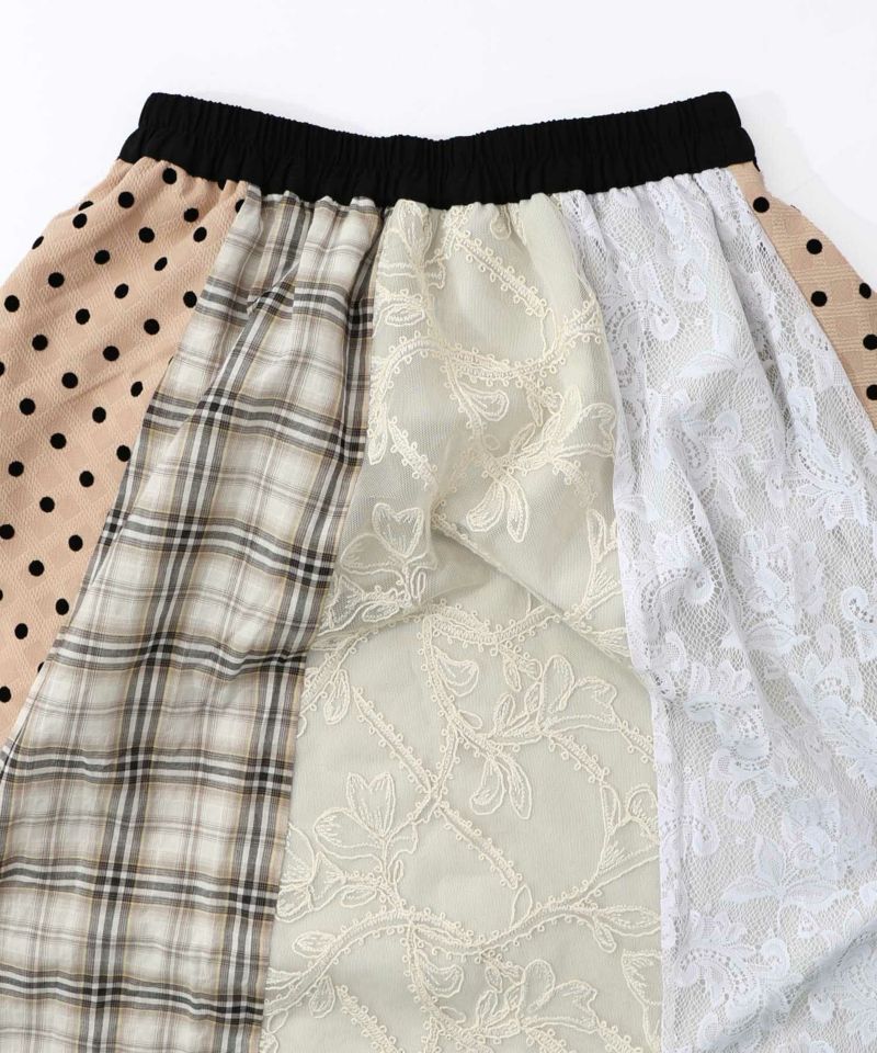 ドット×チェック×チュール×レース切替スカート-21