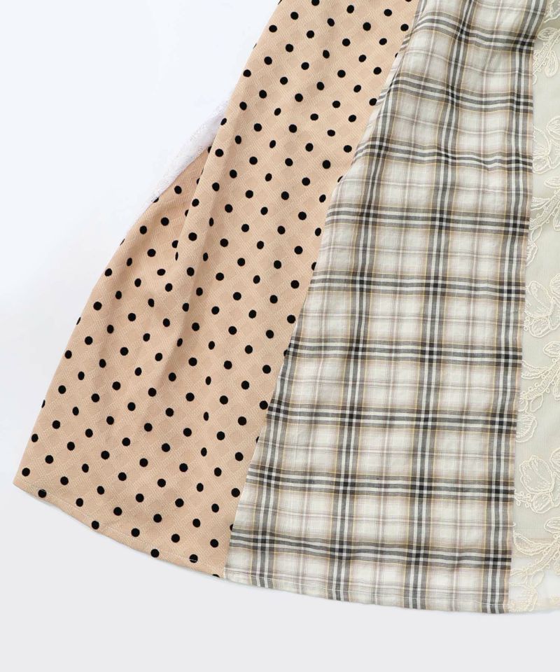 ドット×チェック×チュール×レース切替スカート-22