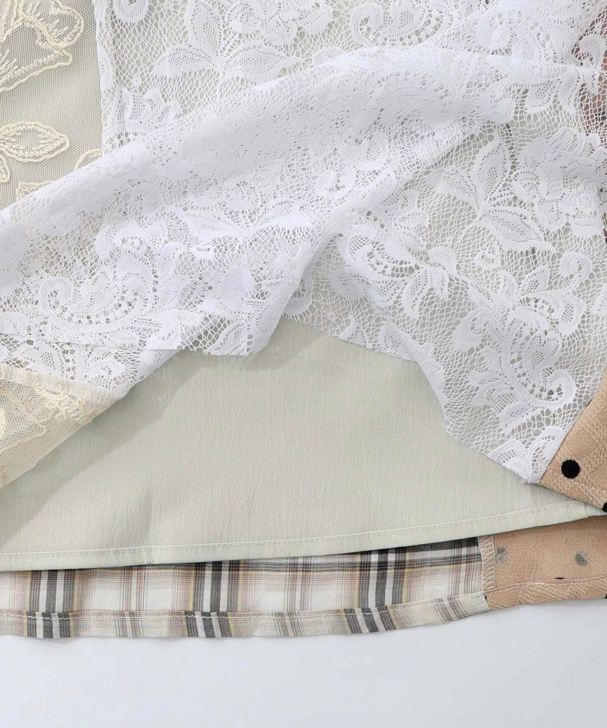 ドット×チェック×チュール×レース切替スカート-24