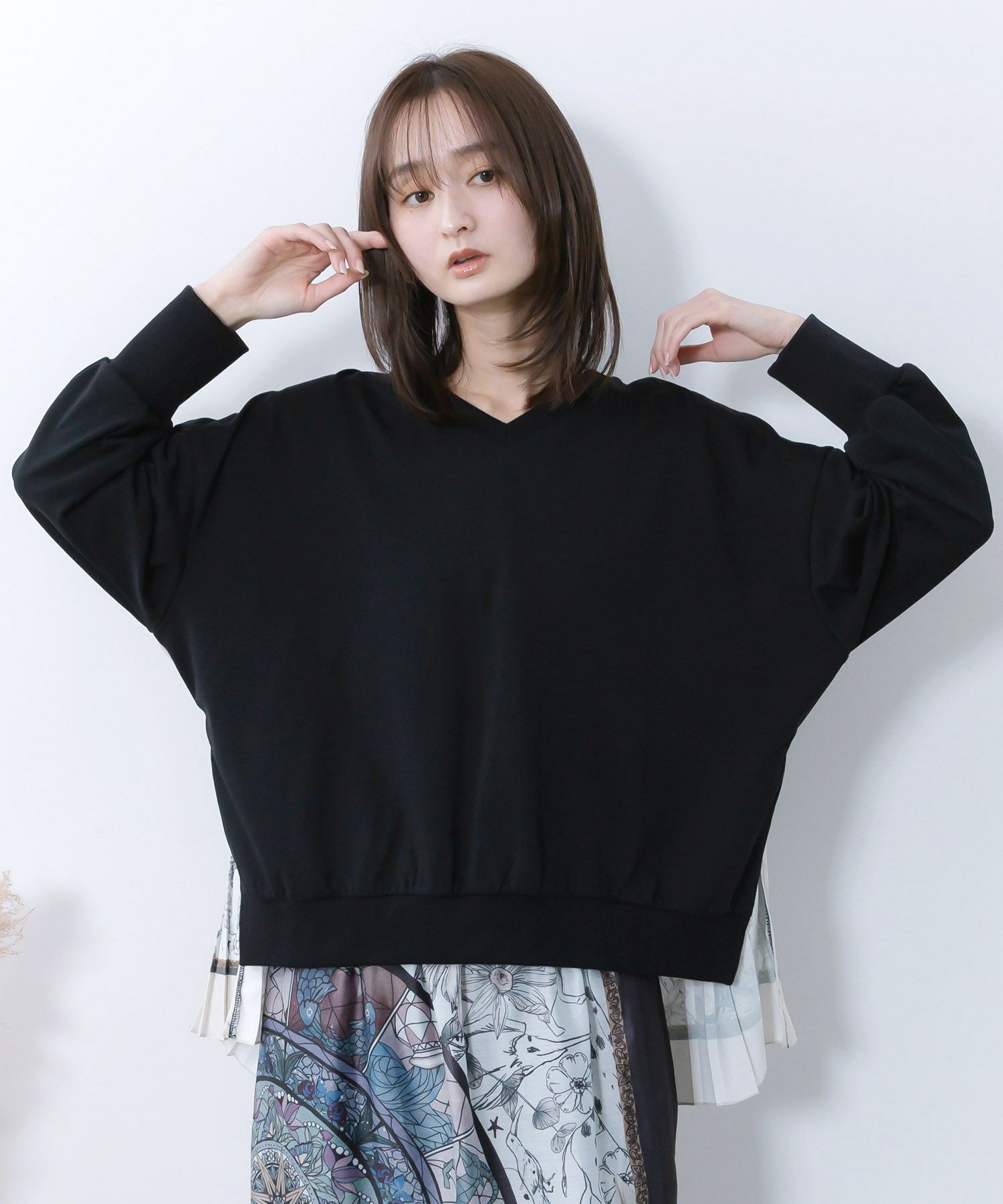 星座×ステンドグラス柄プリーツ切替プルオーバー-1