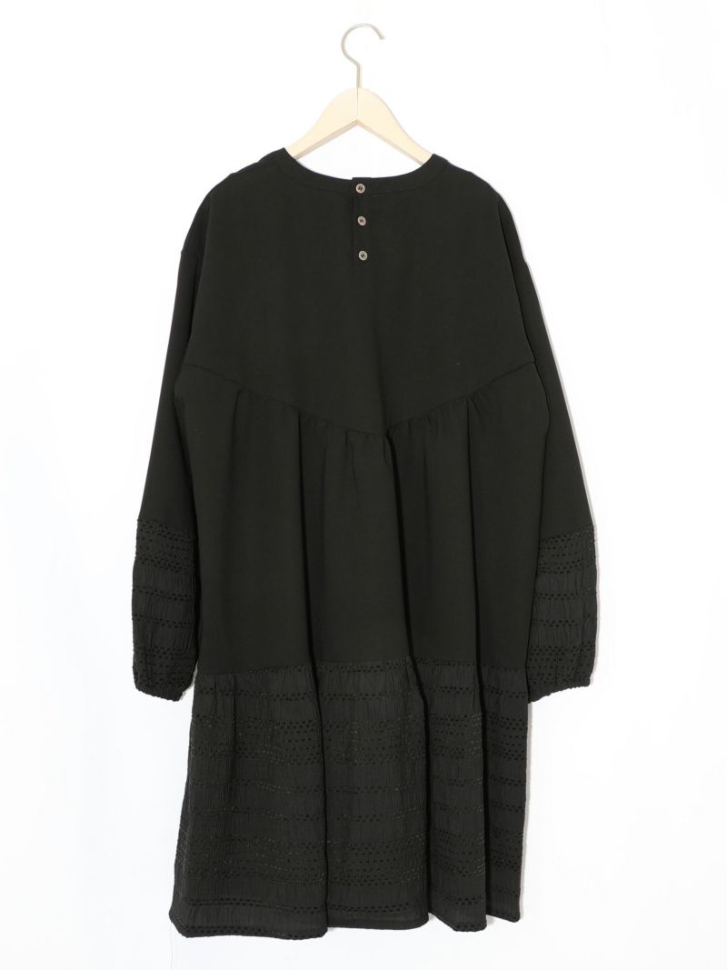 花蝶刺繍シャーリング生地ティアード風ワンピース-12