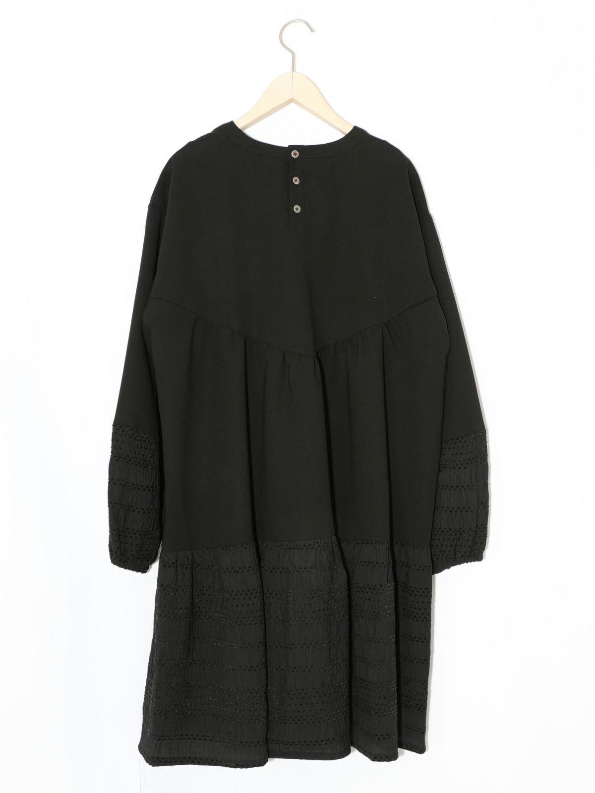 花蝶刺繍シャーリング生地ティアード風ワンピース-12