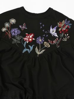 花蝶刺繍シャーリング生地ティアード風ワンピース-13