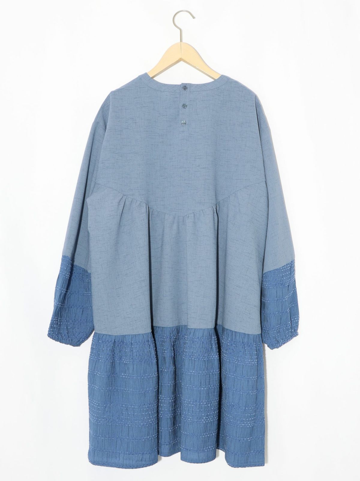 花蝶刺繍シャーリング生地ティアード風ワンピース-15