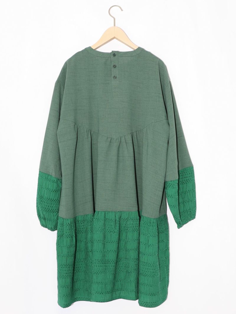 花蝶刺繍シャーリング生地ティアード風ワンピース-18