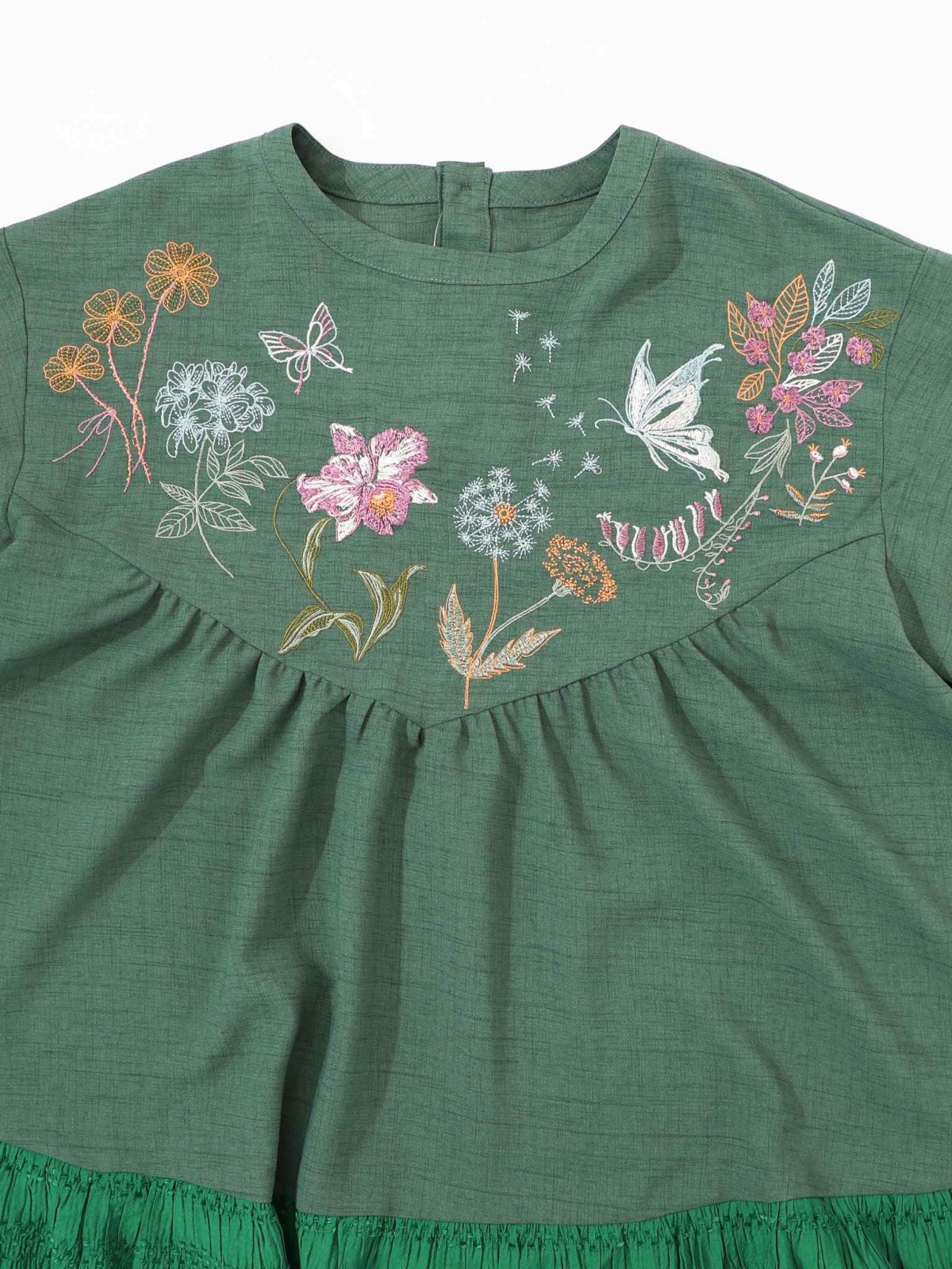 花蝶刺繍シャーリング生地ティアード風ワンピース-19